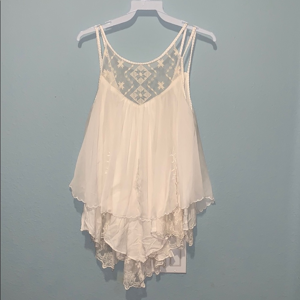 Free people crochet mixed woven tank